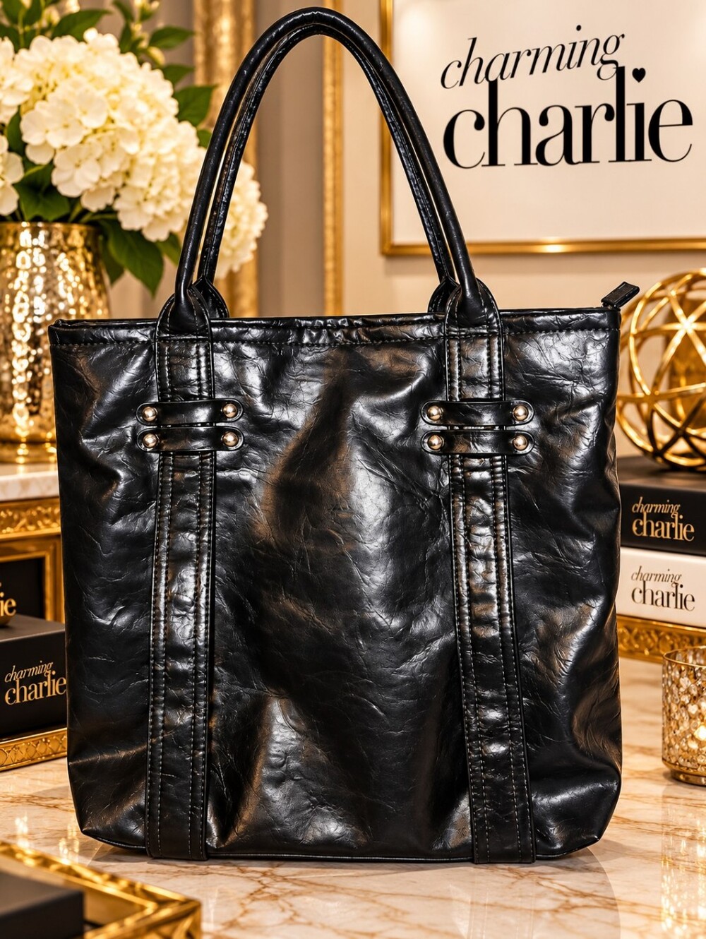 Classic Black Tote Bag By Charming Charlie